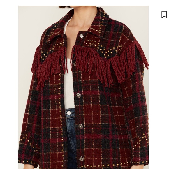 Plaid Fringe Jacket with Studded Details - Picture 5 of 8